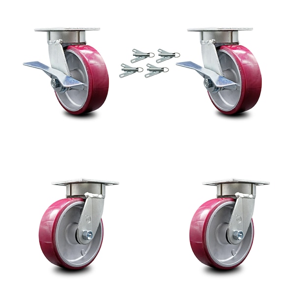 Service Caster 6 Inch Kingpinless Poly on Aluminum Wheel Caster Swivel Locks 2 Brakes SCC, 4PK SCC-KP30S620-PAR-SLB-BSL-2-BSL-2 - main